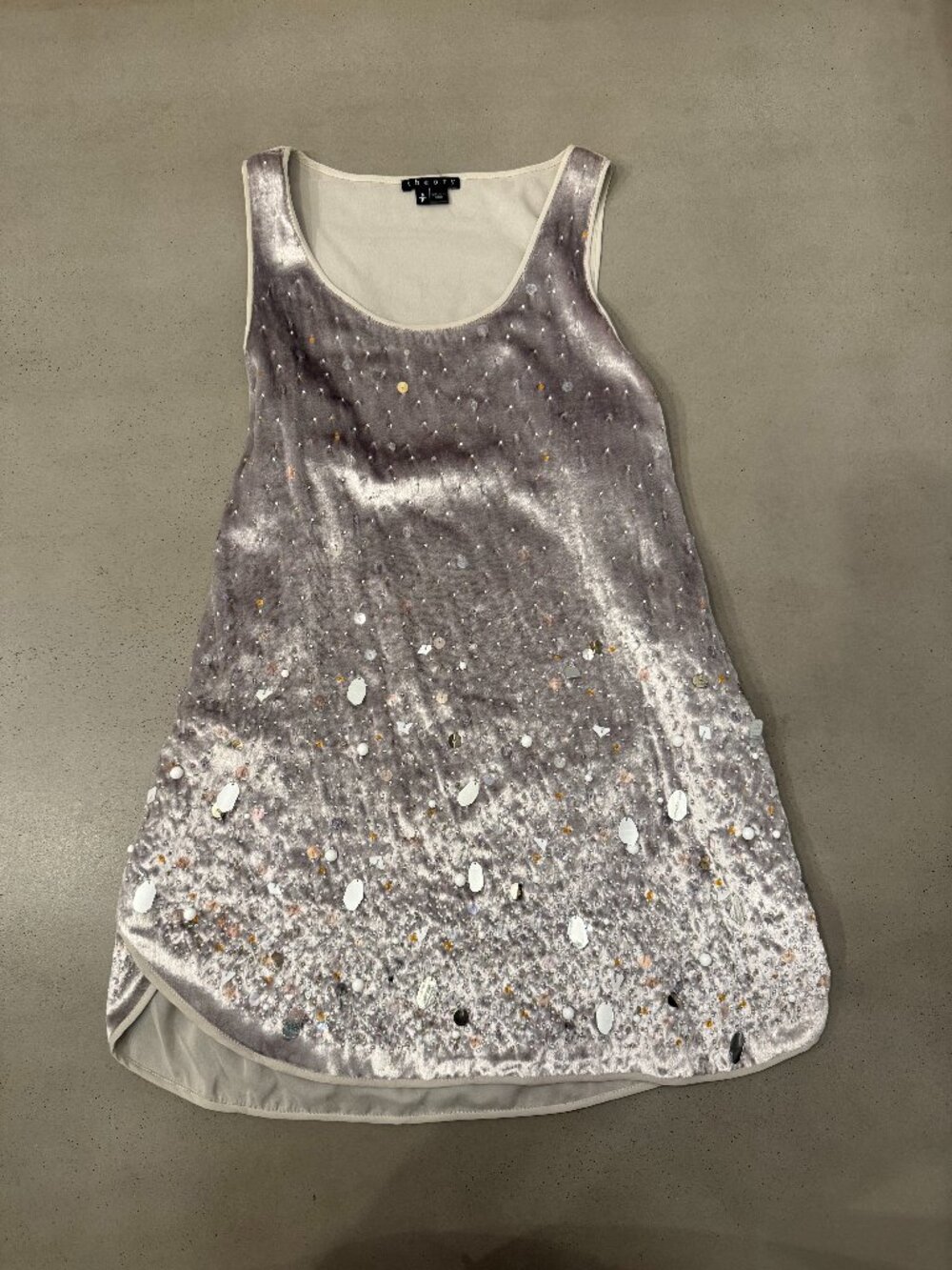 Theory Silver Velvet Beaded Sequin Embellished Tank Top, Size S
